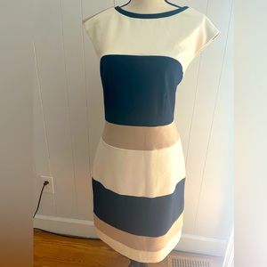 Calvin Klein - Navy, Tan and Cream Color Block Dress